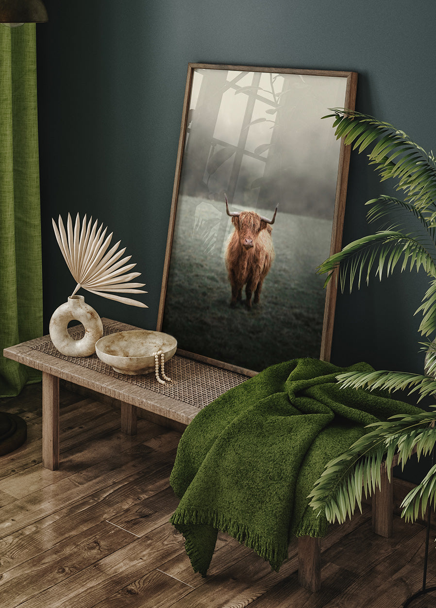 Highland Cow in Mist Poster - Posterbox.art