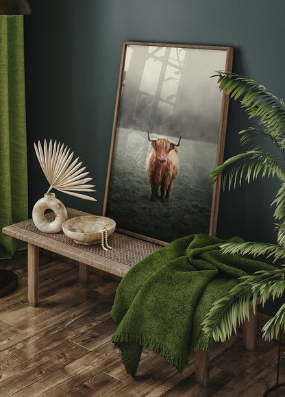 Highland Cow in Mist Poster - Posterbox.art