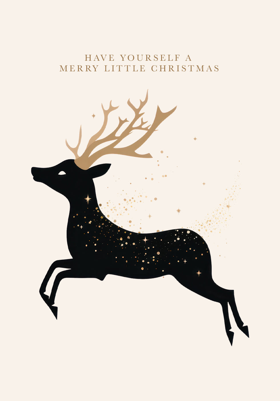 a christmas card with a silhouette of a deer