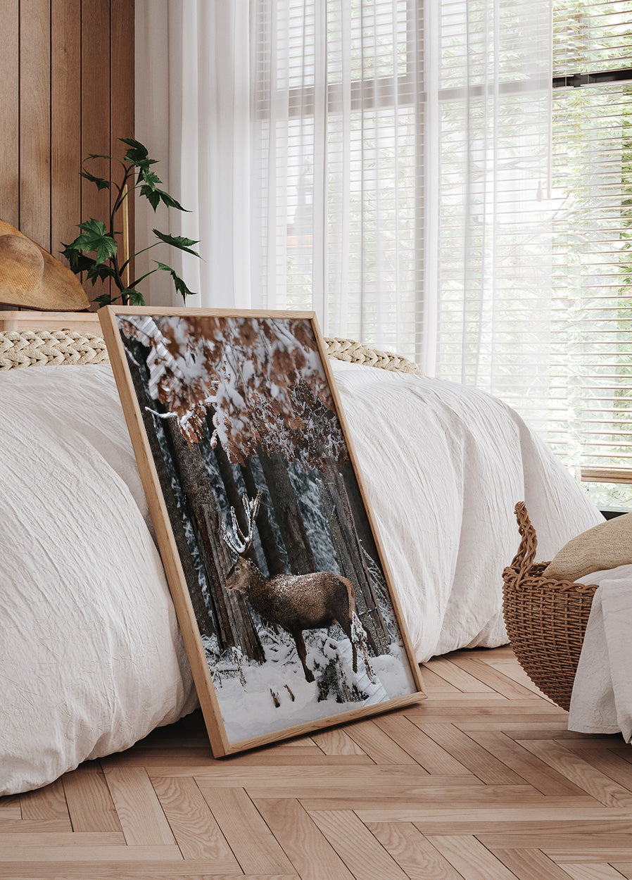 Deer in A Snowy Forest Poster - Posterbox.art