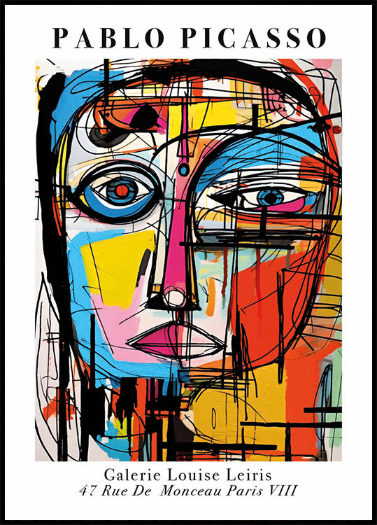 a painting of a woman's face with colorful lines