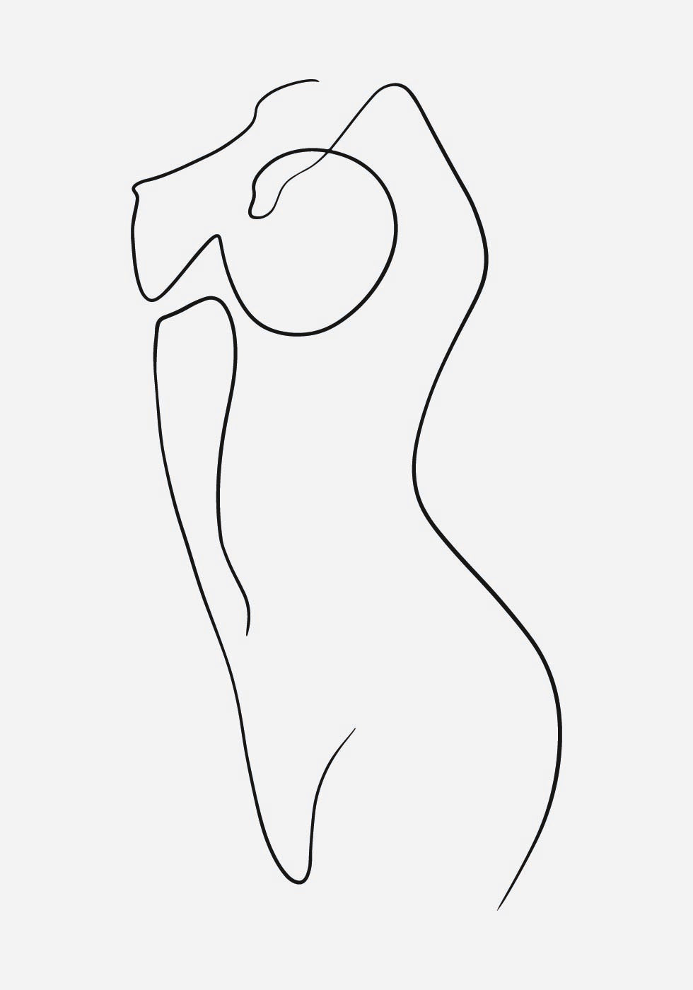 a black and white drawing of a woman's torso