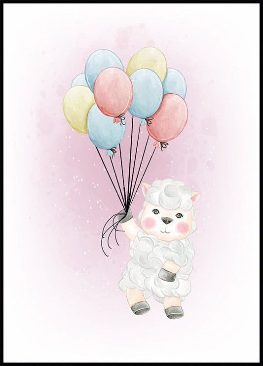 Cute Lamb with Balloons Poster