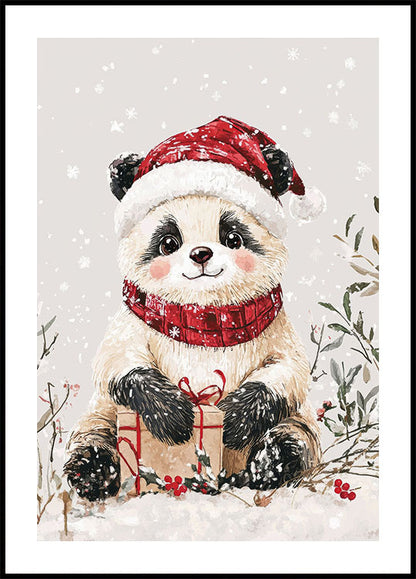 Festive Panda with Santa Hat Poster