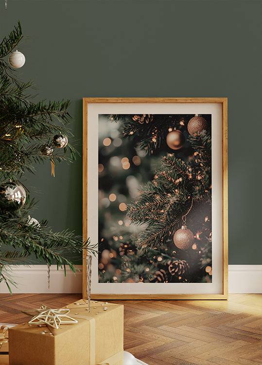 Christmas Tree with Golden Lights Poster