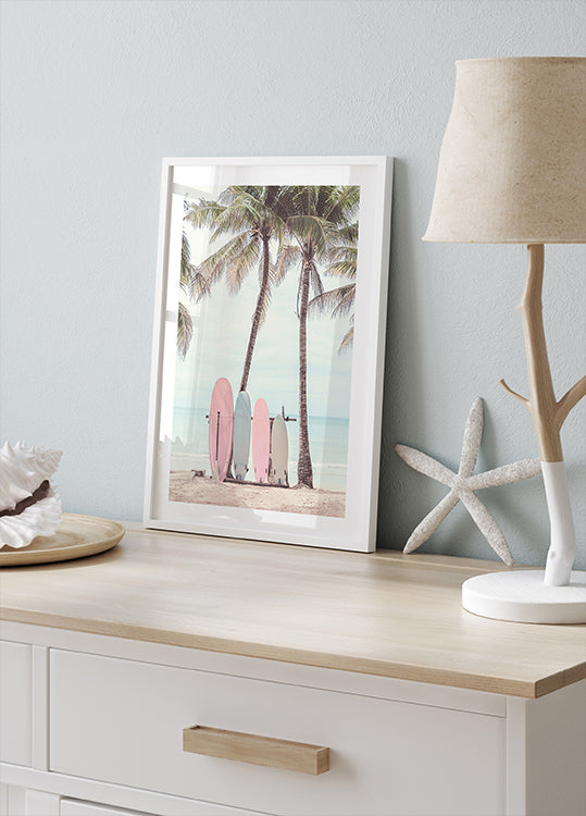 Surfboards Under Palm Trees Poster