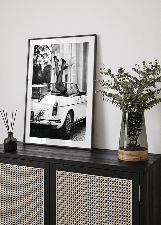 High Heels in Classic Car Poster