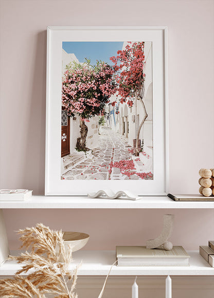 Pink Flower Trees in a Picturesque Alley Poster