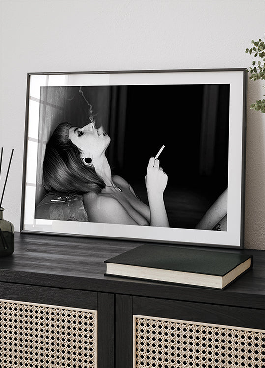 Edgy Femme, Black and White Smoking Woman Poster