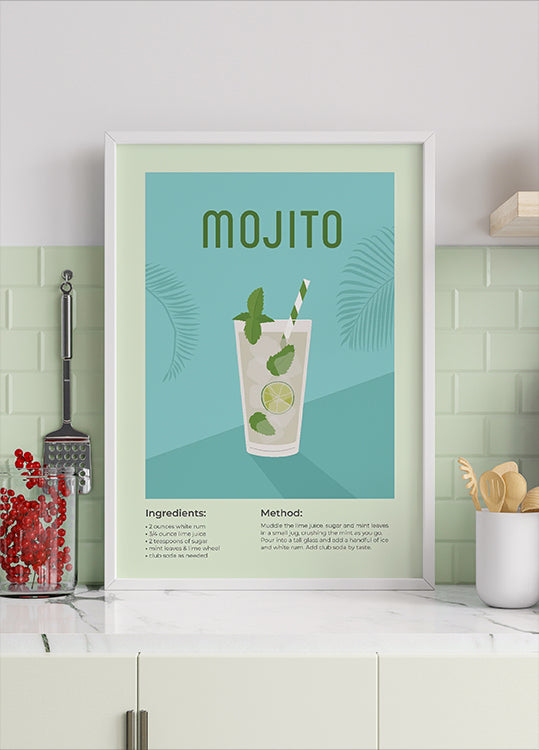 Mojito Cocktail Poster, Minimalist Drink Recipe Poster