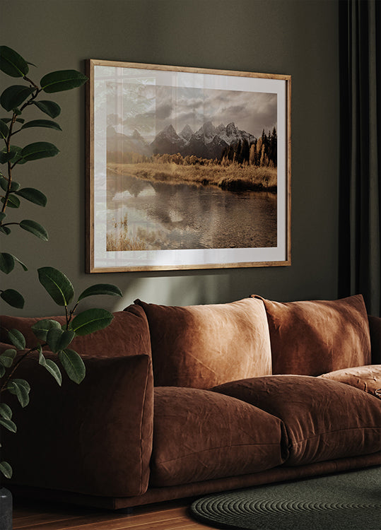 Autumn Morning and Mountains Poster