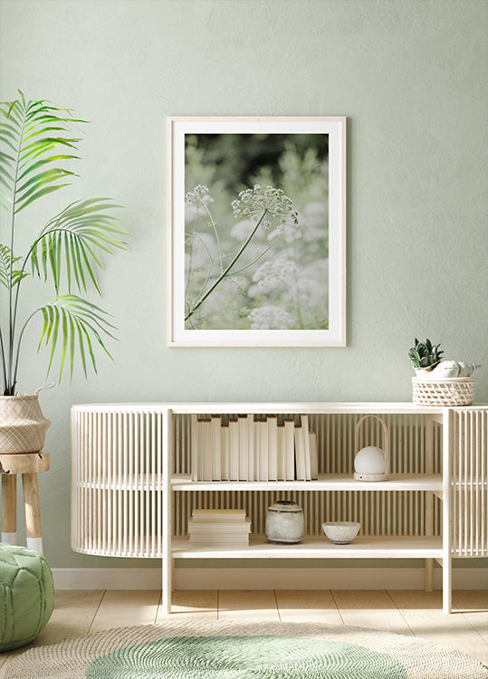 White Wildflowers in a Soft Green Meadow Poster - Posterbox.art